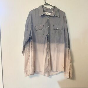 Guess Size XXL Blue, Peach and White Casual Button Down Ombré Shirt Very Unique